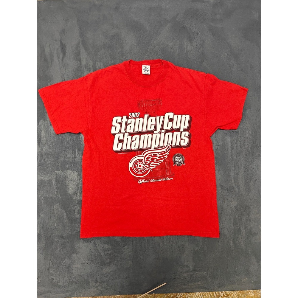 Vintage 2002 Stanley Cup Champions T-Shirt Mens Large Red 2000s Delta NHL